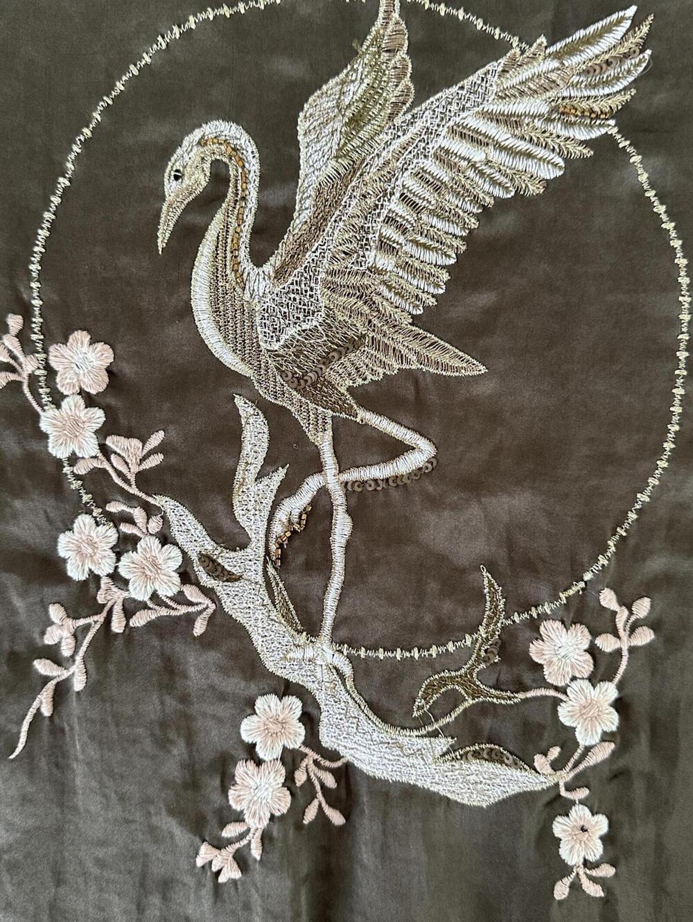 Zara Trafaluc Olive Green Embroidered Crane Tunic Shirt Oversized Top - L - Picture 6 of 9